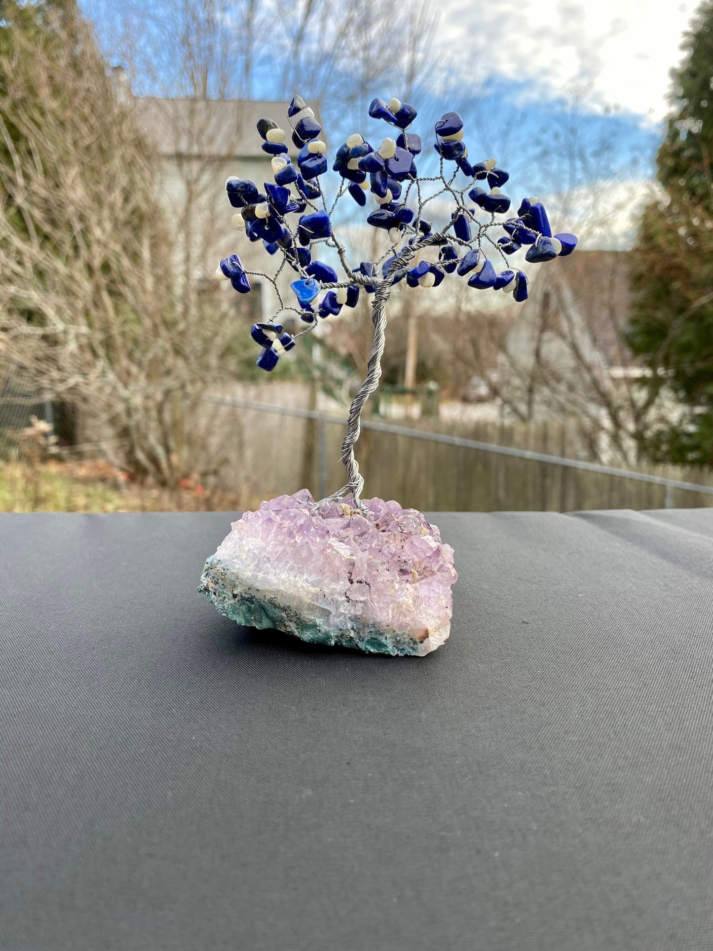 Lapis Lazuli and Mother of Pearl Tree of Life, Wire Bonsai