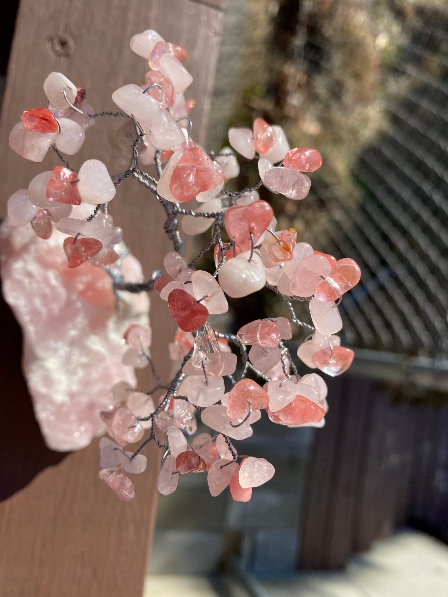 Cherry Blossom Tree of Life, Rose Quartz and Cherry Quartz Gem Tree, Crystal Home Decor
