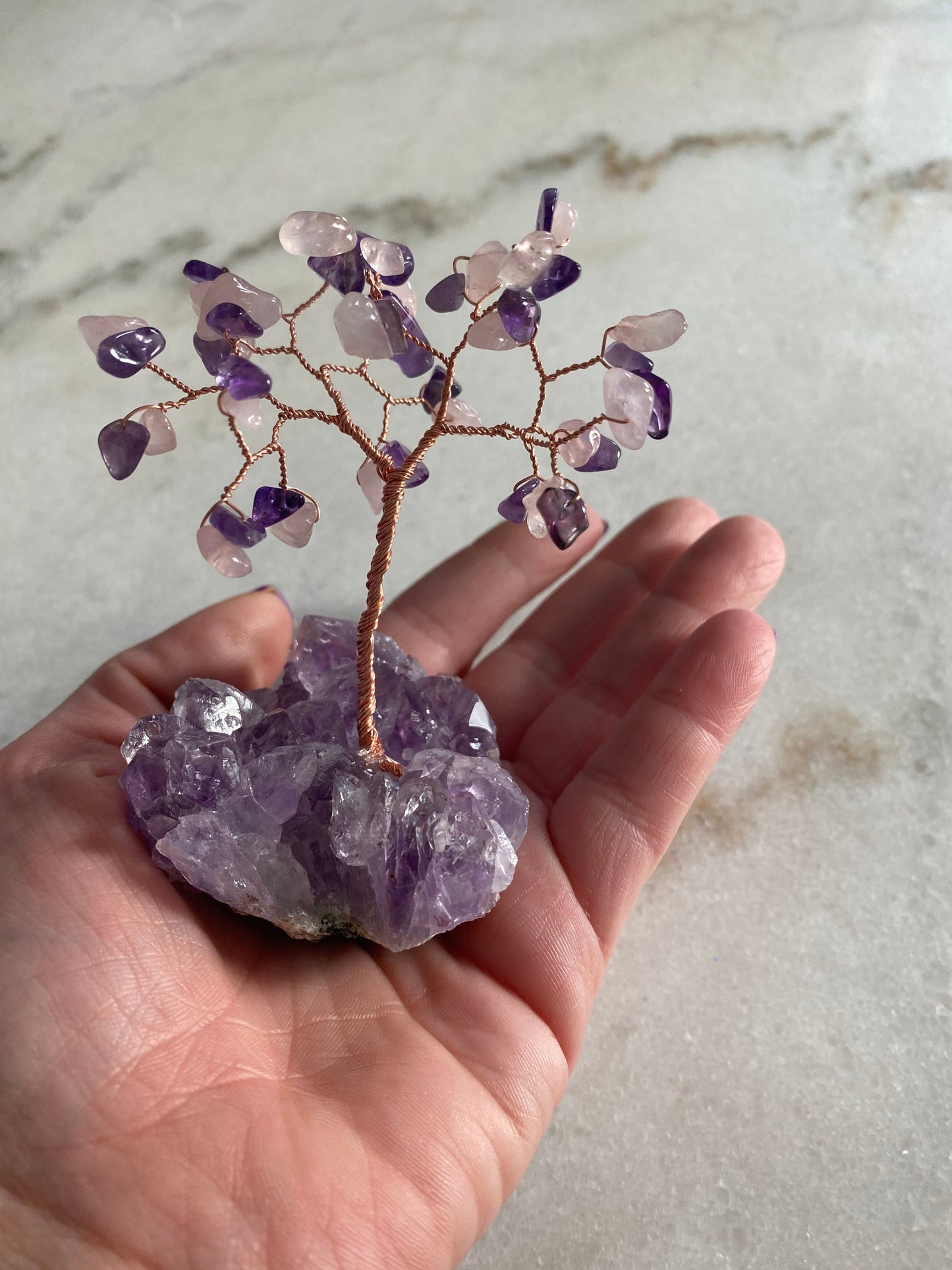 Mini bonsai Suncatcher amethyst and rose-quartz gift set