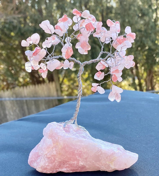 Cherry Blossom Tree of Life, Rose Quartz and Cherry Quartz Gem Tree, Crystal Home Decor