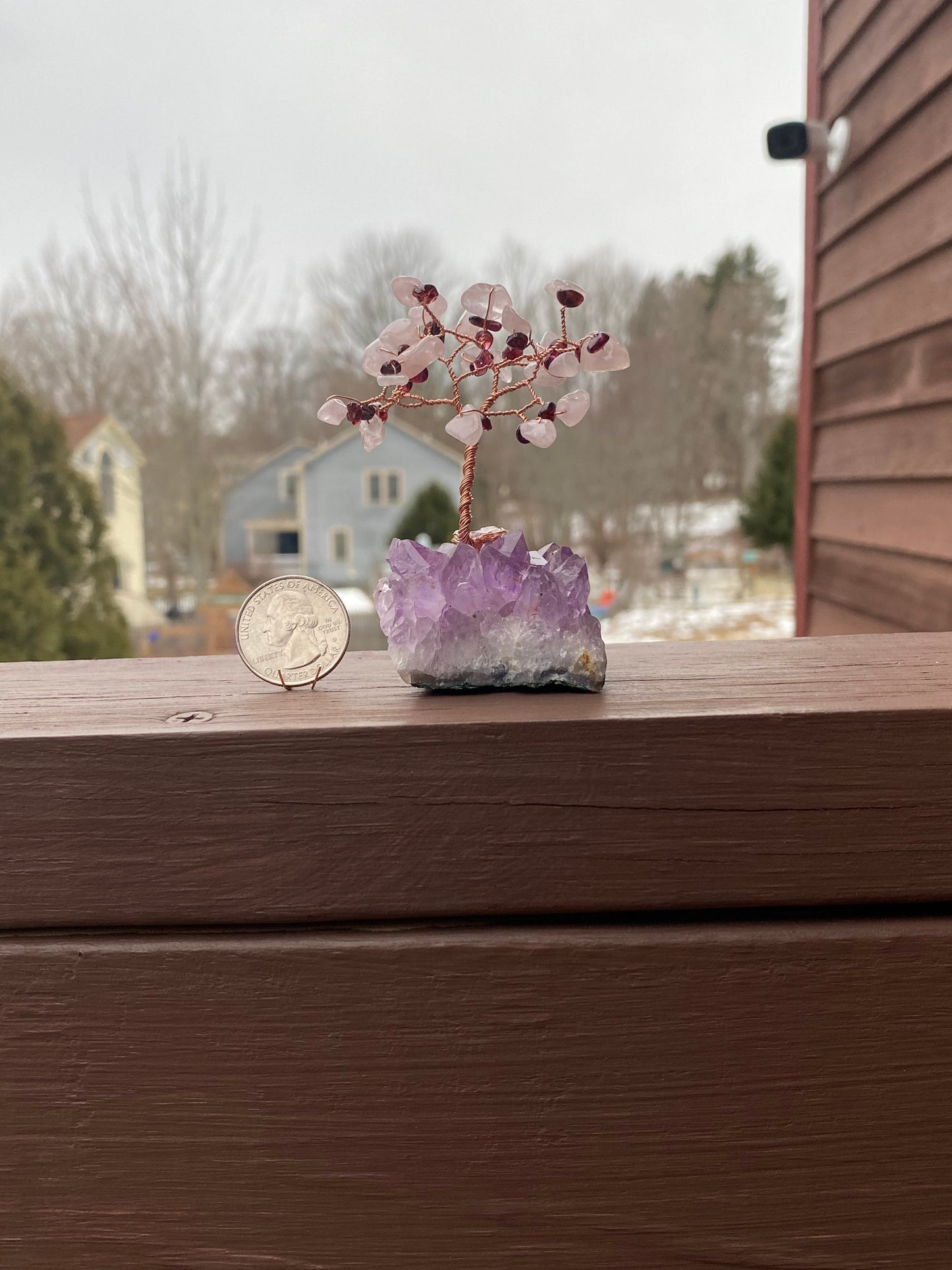 Mini rose quartz and garnet tree