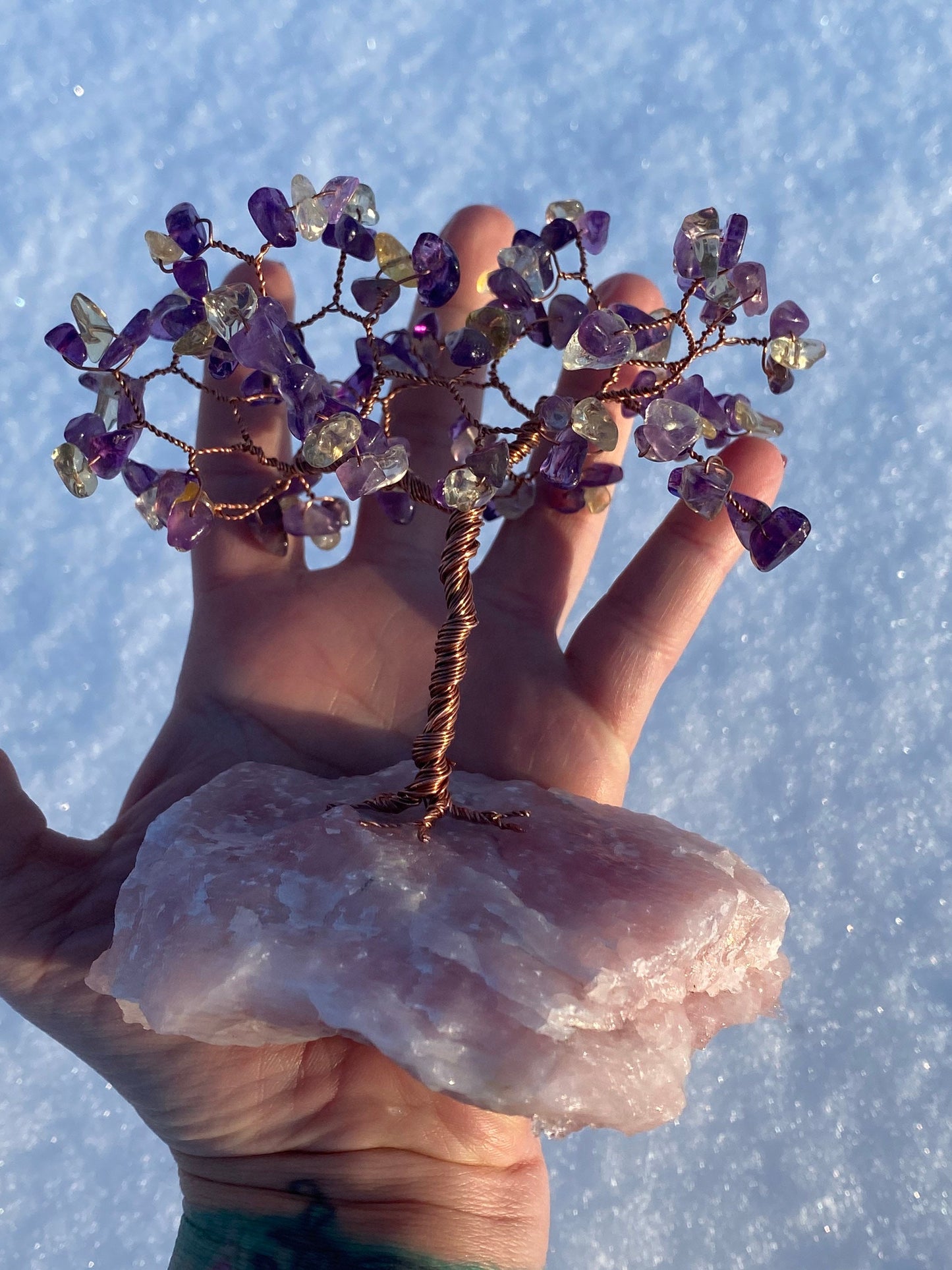 Amethyst Citrine and Rose Quartz Tree for Manifesting Love and Success