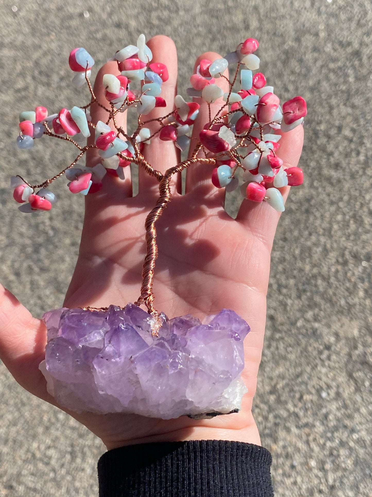 Pink sea coral and Peking onyx tree of life
