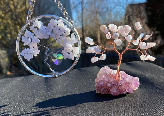 Mini Blue Lace Agate bonsai and Suncatcher gift set, crystal home decor , gem tree
