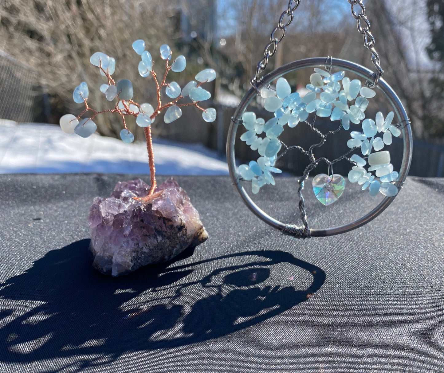 Mini bonsai aquamarine gift set March birthstone