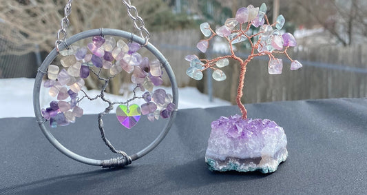 Mini Rainbow Fluorite crystal tree gift set, gemstone tree of life, crystal home decor