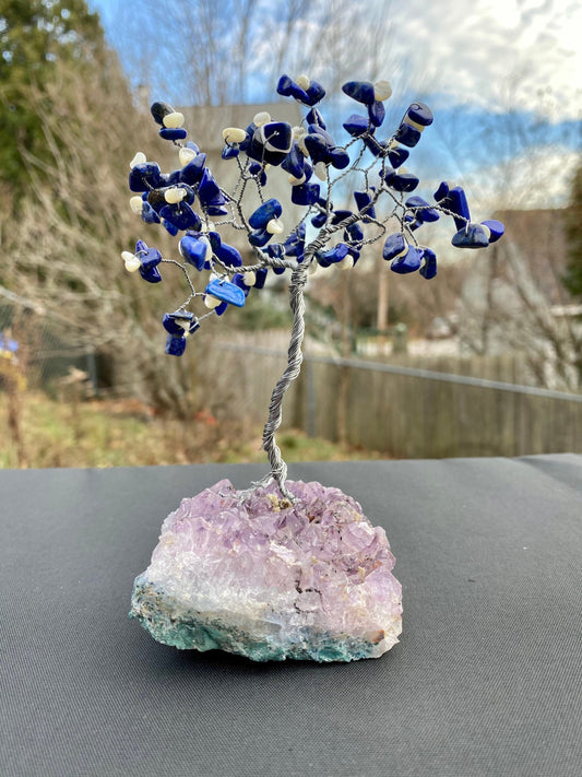 Lapis Lazuli and Mother of Pearl Tree of Life, Wire Bonsai