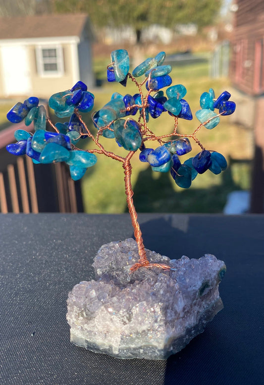 Mini apatite and lapis wire bonsai, healing crystal, reiki, gift for crystal lover, gifts for anxiety Mother's Day